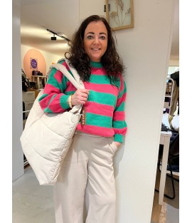 trui gestreept roze met groen
